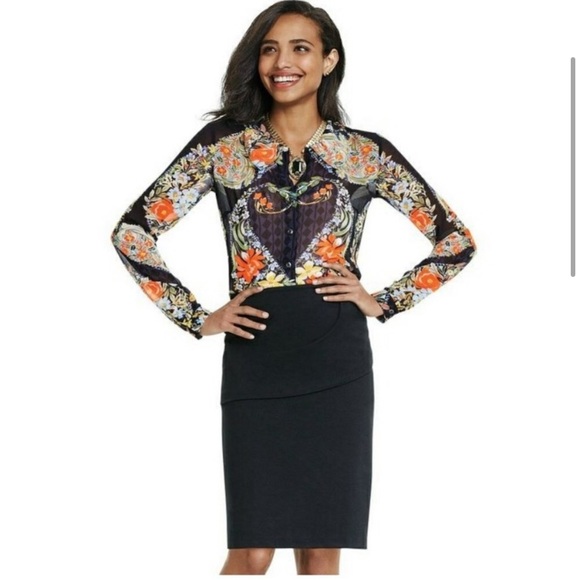 CAbi Tops - CAbi Amour Black Floral Paisley Sheer Equestrian Long Sleeve Blouse Top m